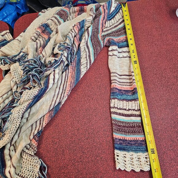 Su & Lola Southwestern Fringe Cardigan Sweater S Multicolor Crochet Boho Artsy - Picture 8 of 9